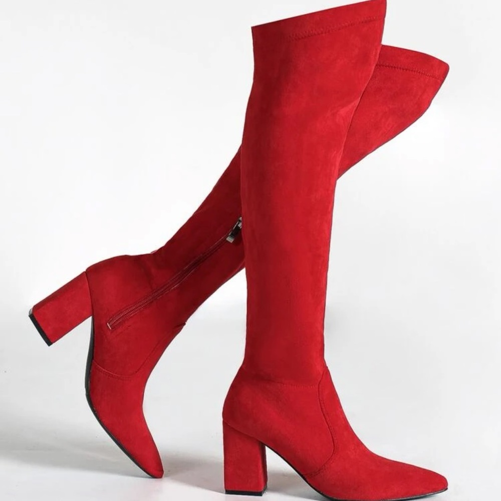 Red suede boots